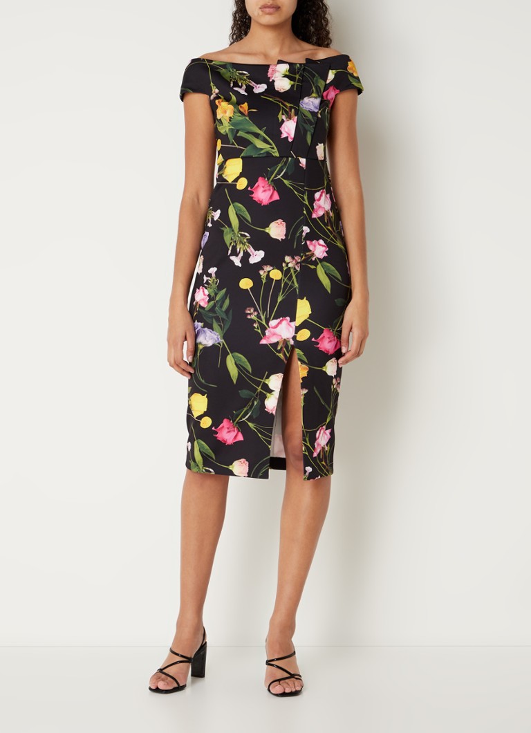 Midi Jurk met Bloemenprint en Spaghettibandjes