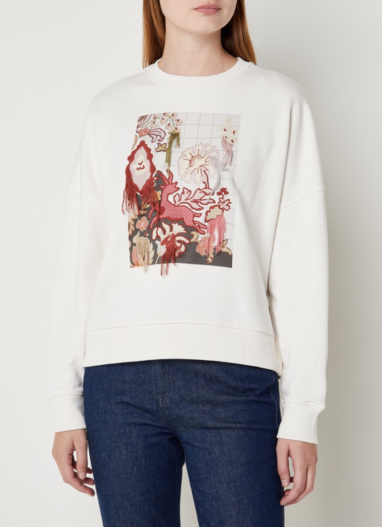 Ted Baker - Printty sweater met bloemborduring - Gebroken wit