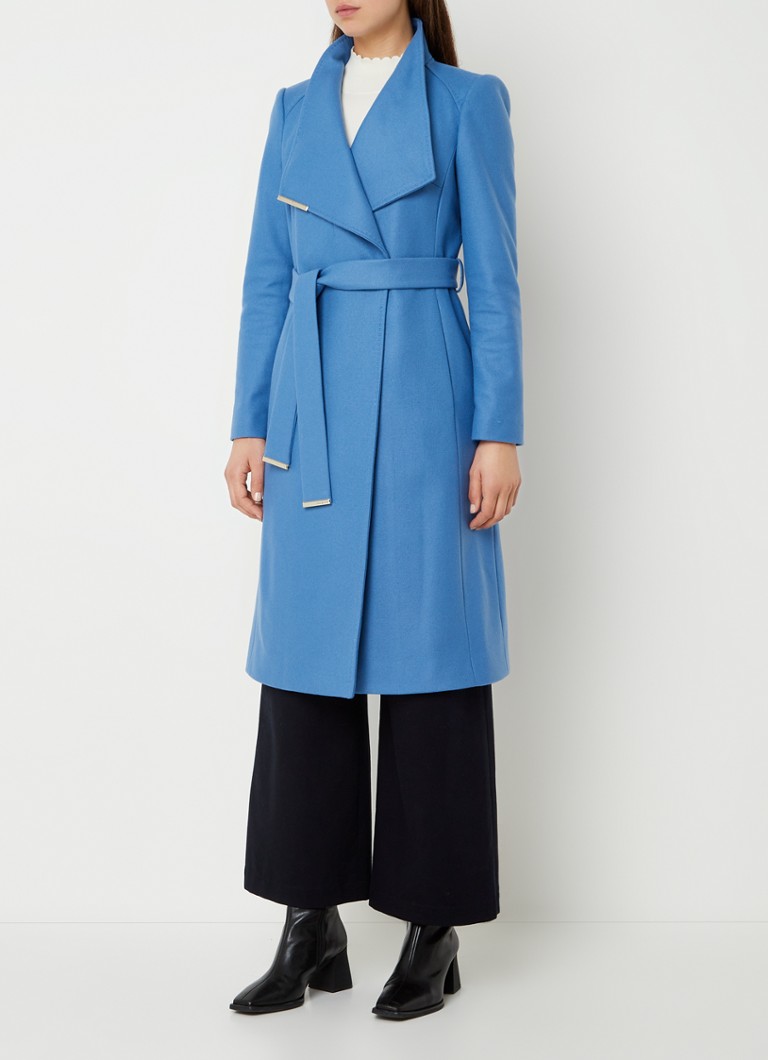 Ted Baker Rose mantel in wolblend met strikceintuur • Middenblauw • de