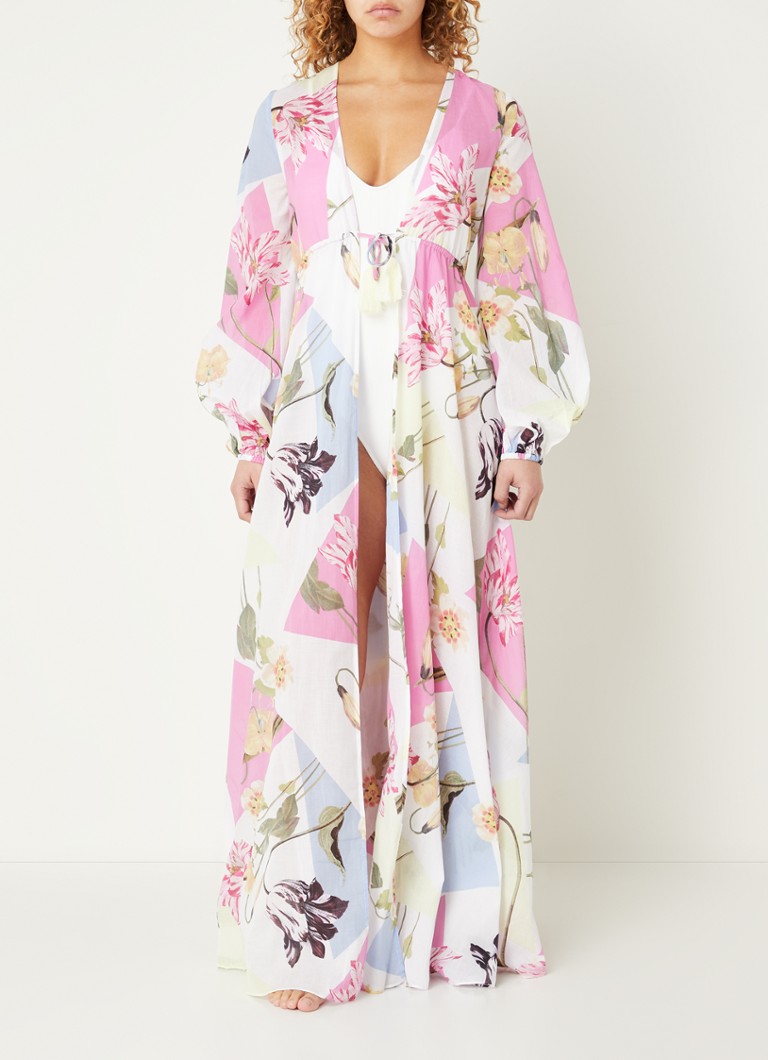 YouKD Dames Zomer Katoenen Lange Mouwen Vest Maxi Boho Jurk Strand Coverup Gewaad Lange Kimono One Size