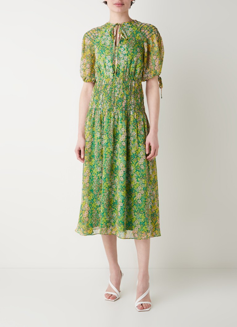 Ted Baker - Ursille midi jurk met bloemenprint en smockwerk - Groen