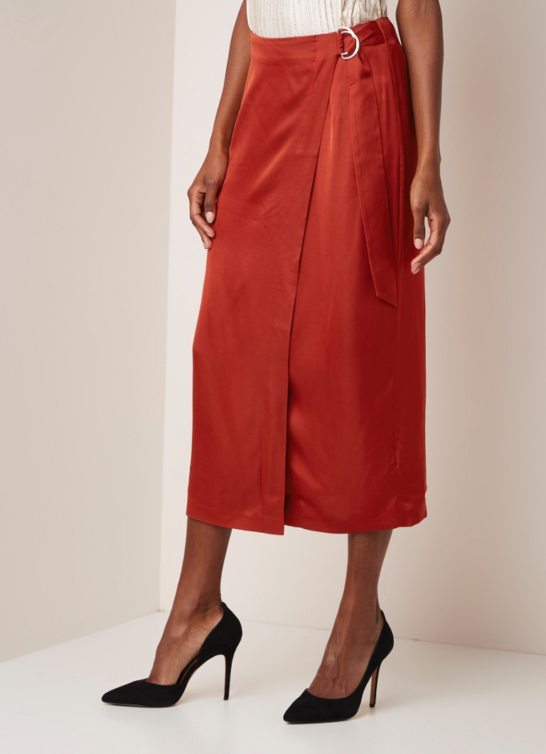 Ted Baker - Vernada midi wikkelrok van satijn - Steenrood