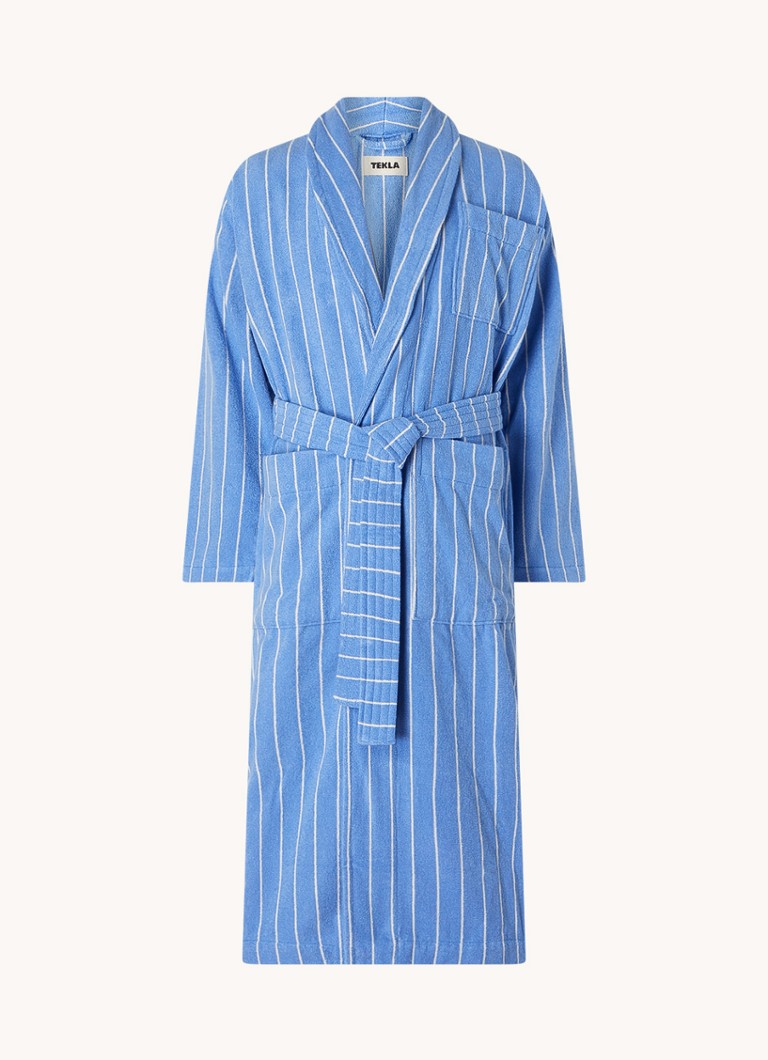 TEKLA - Badjas van  katoen met streepprint - unisex - Blauw