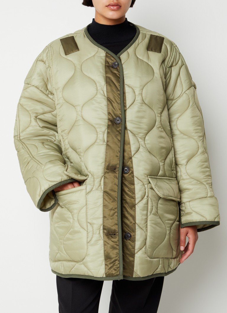 The Frankie Shop - Teddy gewatteerde jas met quilt patroon - Mosgroen
