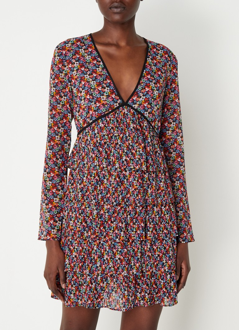 The Kooples - Gelaagde semi-transparant mini jurk met plooien en bloemenprint - Rood