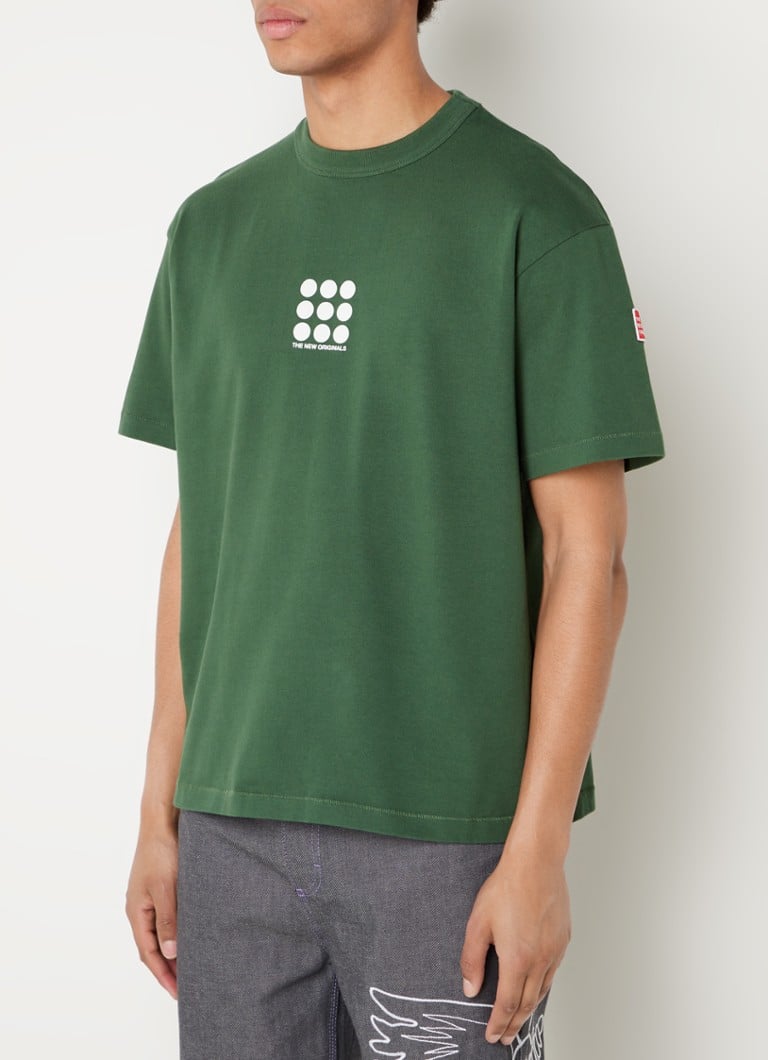The New Originals - 9-Dots T-shirt met ronde hals en logoprint - Legergroen