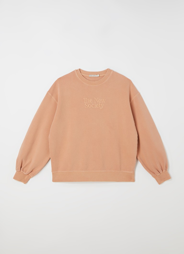 The New Society - Leonardo sweater met logoborduring - Oranjebruin