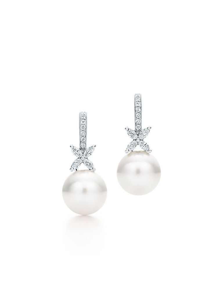 Tiffany & Co. - Oorbellen van platina met parel en diamant 67697 - null