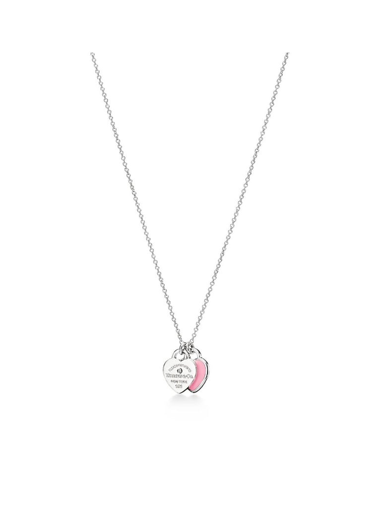 weduwe als resultaat Geplooid Tiffany & Co. Pink Double Heart Tag Mini ketting van sterling zilver met  diamant 52676 • de Bijenkorf
