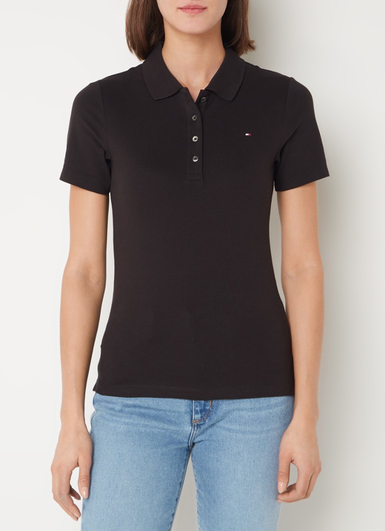 Tommy Hilfiger - 1985 slim fit polo van piqué katoen met logo - Zwart