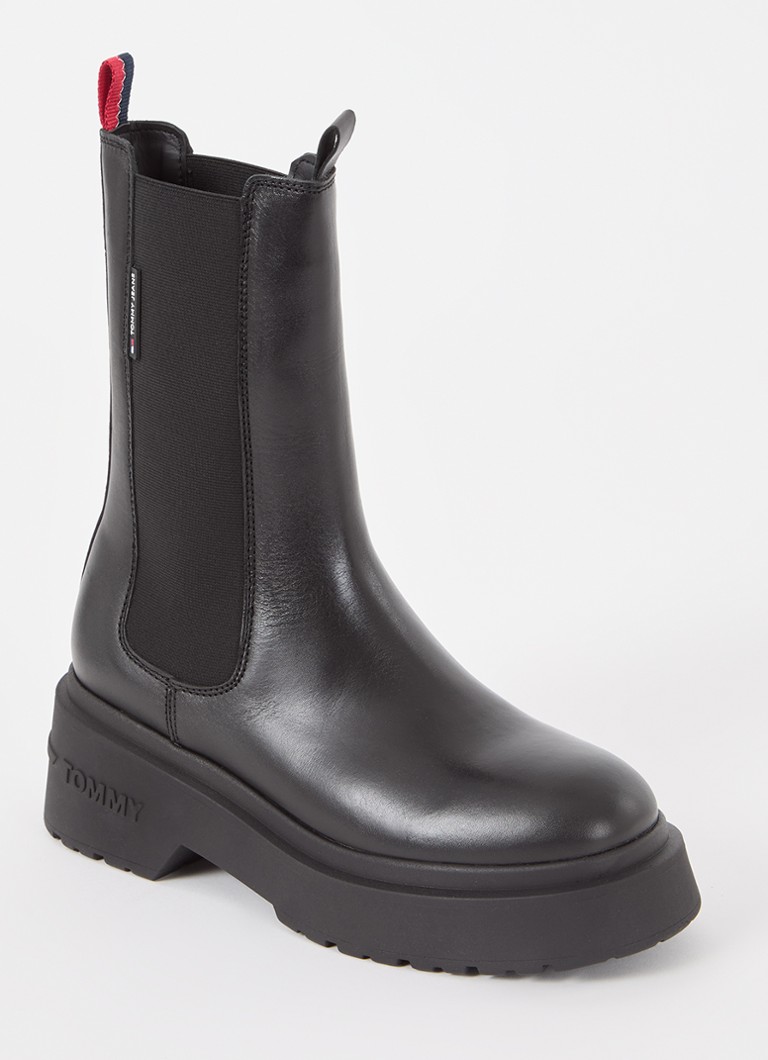 Tommy Hilfiger - Chunky chelsea boot van leer  - Zwart