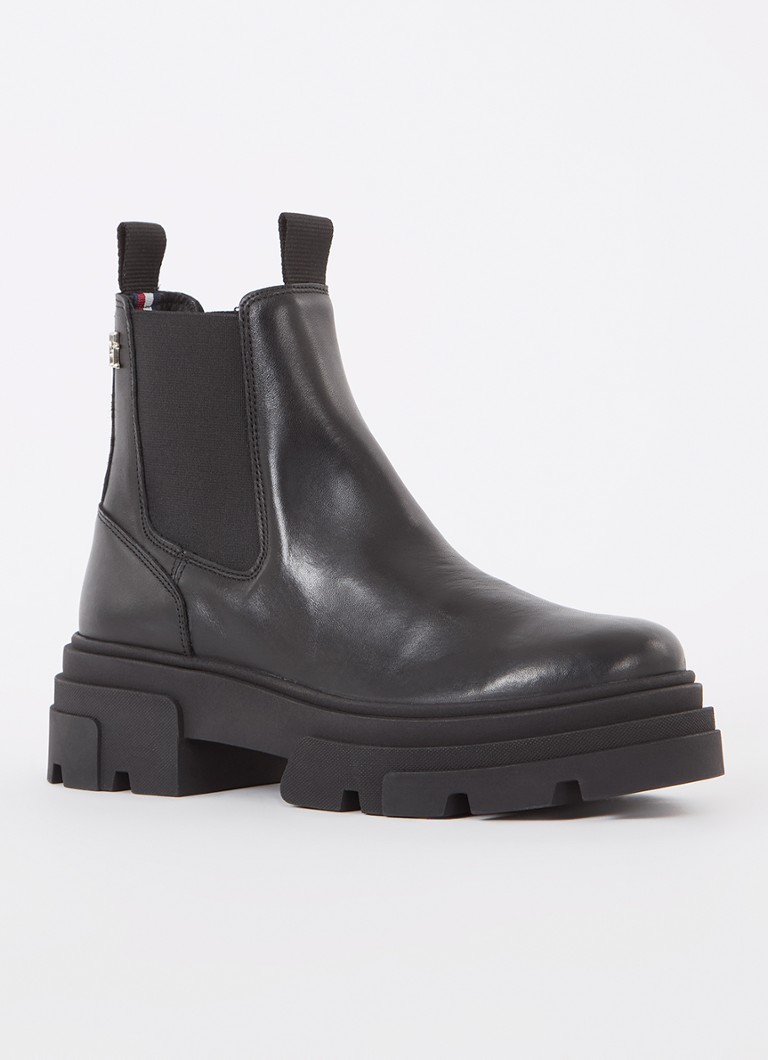 Tommy Hilfiger - Combat chelsea boot van leer - Zwart