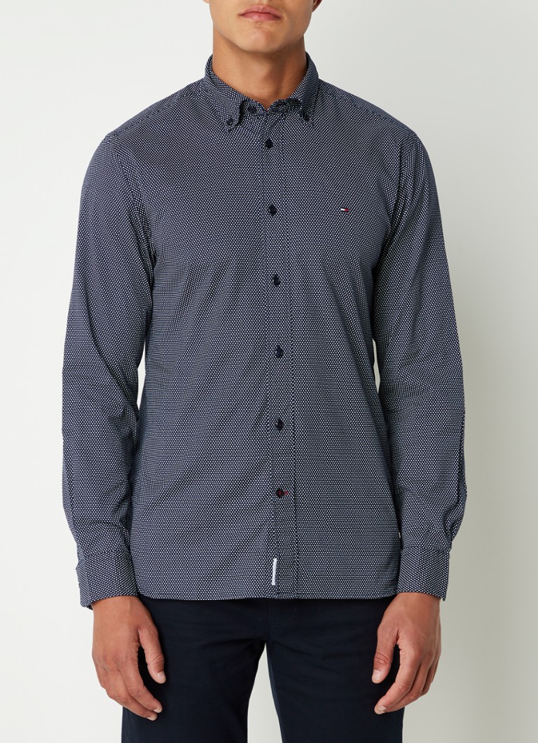 Tommy Hilfiger - Core regular fit overhemd met stippenprint - Donkerblauw