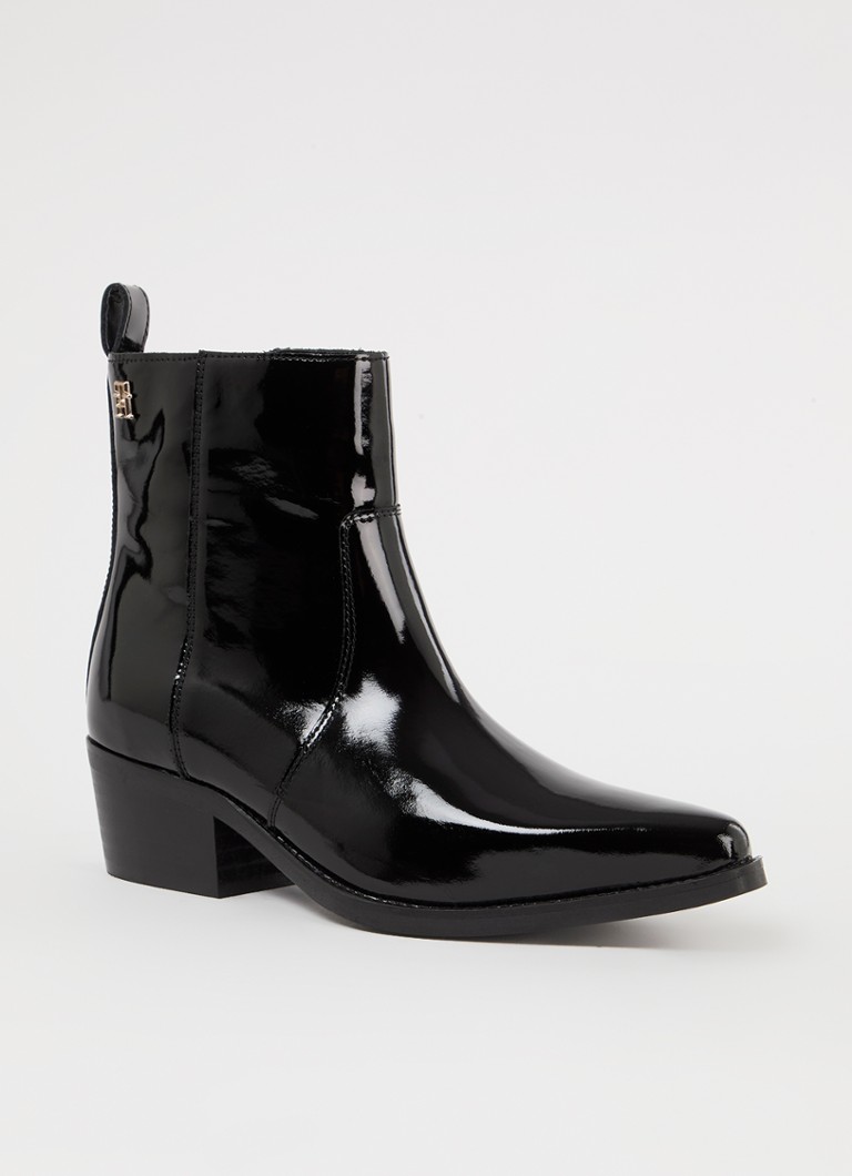 Tommy Hilfiger - Cowboy laars van lakleer met logo - Zwart
