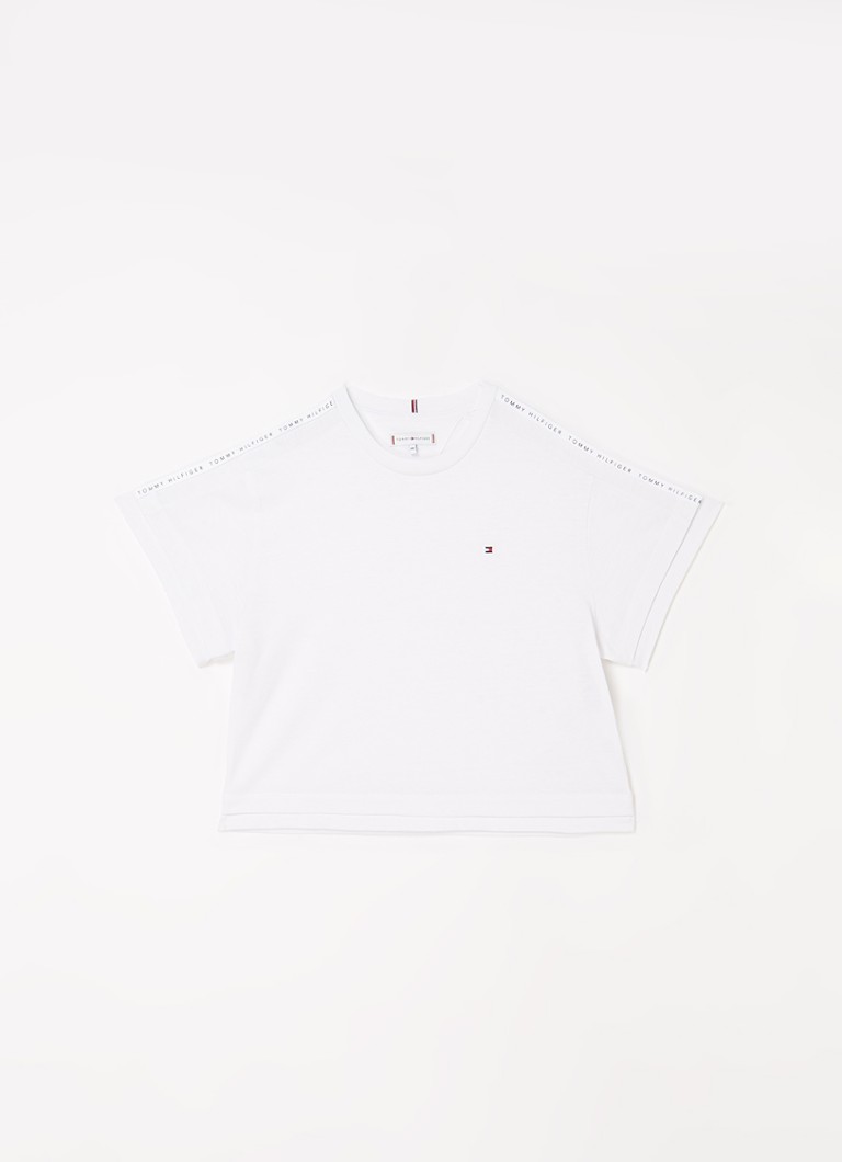 Tommy Hilfiger - Cropped T-shirt met logotape - Wit