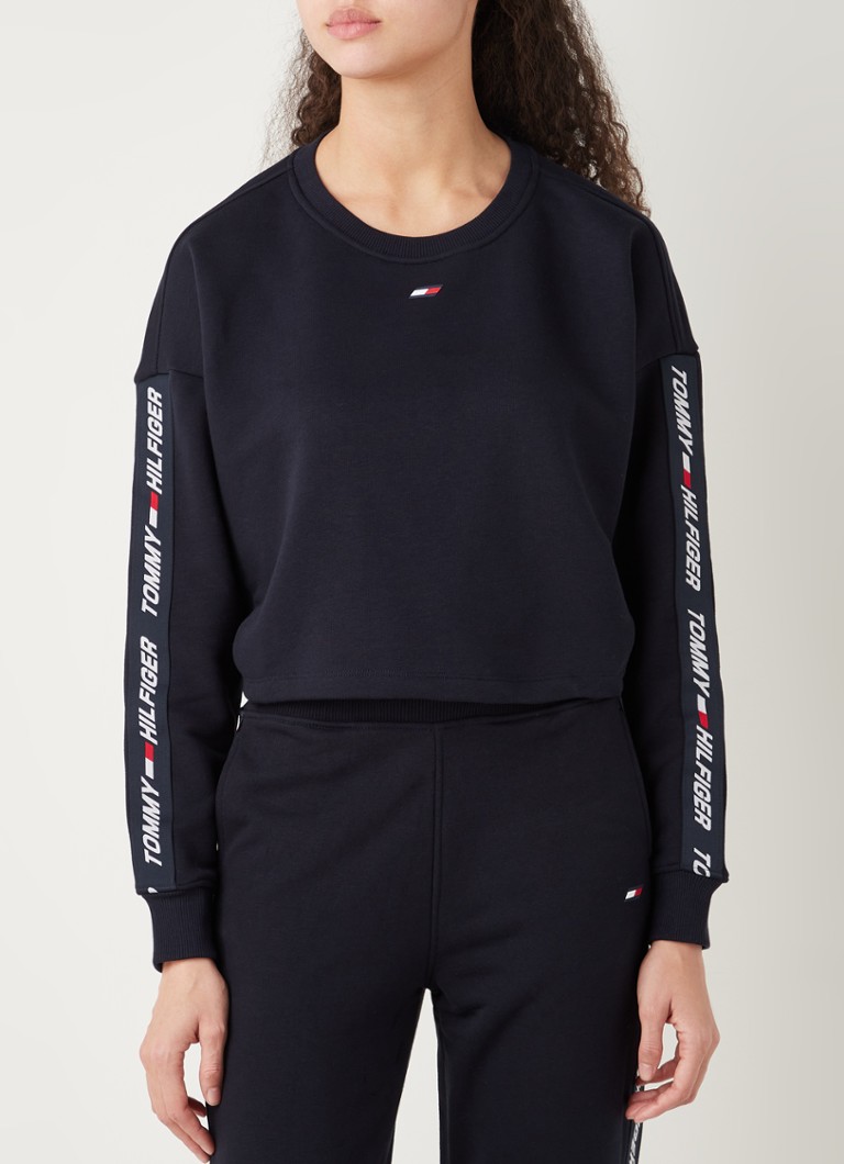 Tommy Hilfiger - Cropped training sweater met logotape - Donkerblauw