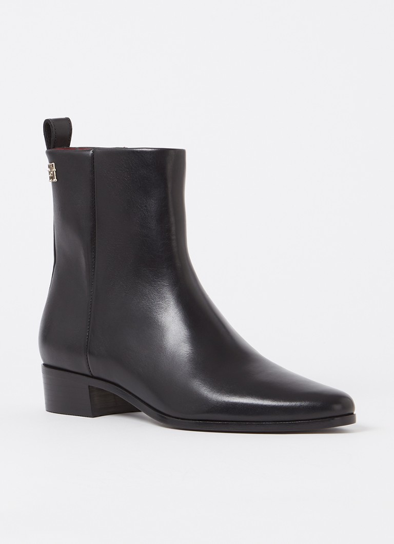 Tommy Hilfiger - Enkellaarsje van leer - Zwart