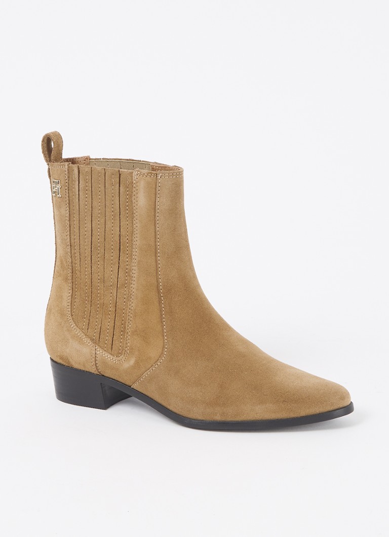 Tommy Hilfiger - Enkellaarsje van suède met logo - Camel