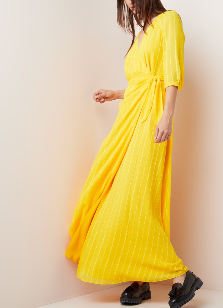 Tommy Hilfiger - Eva maxi wikkeljurk met streepdessin - Okergeel