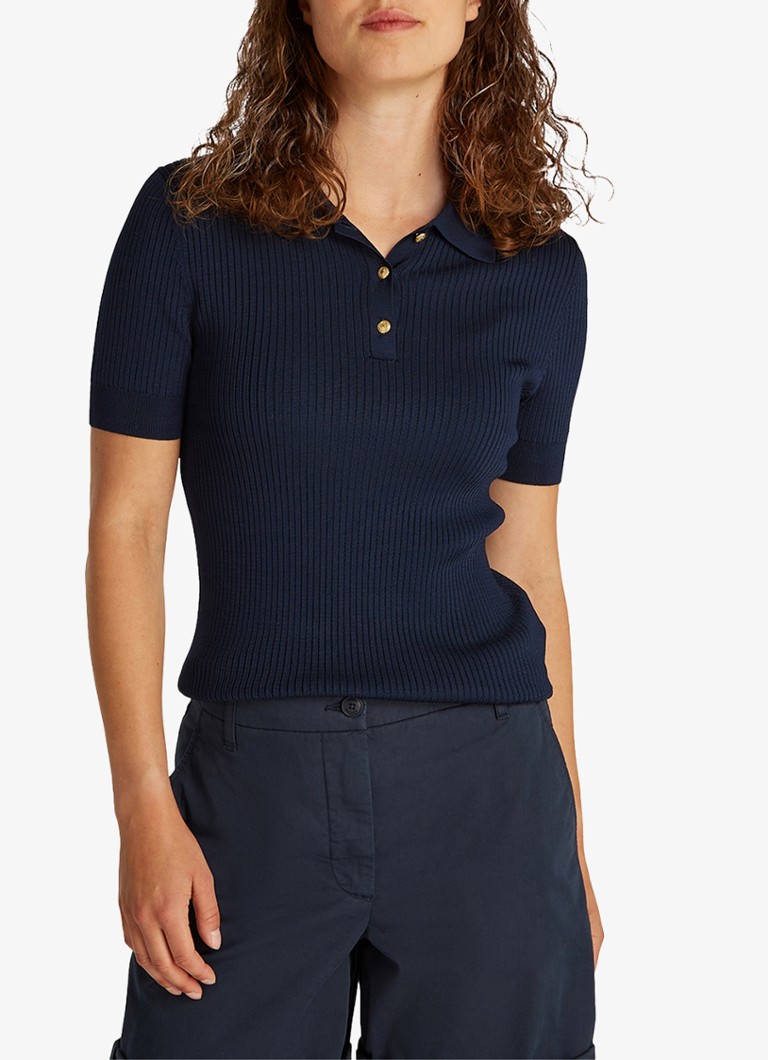 Tommy Hilfiger - Fijngebreide polo met ribstructuur - Donkerblauw