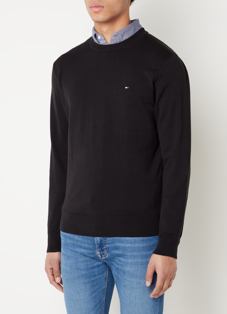 Tommy Hilfiger - Fijngebreide pullover in biologische katoenblend  - Zwart