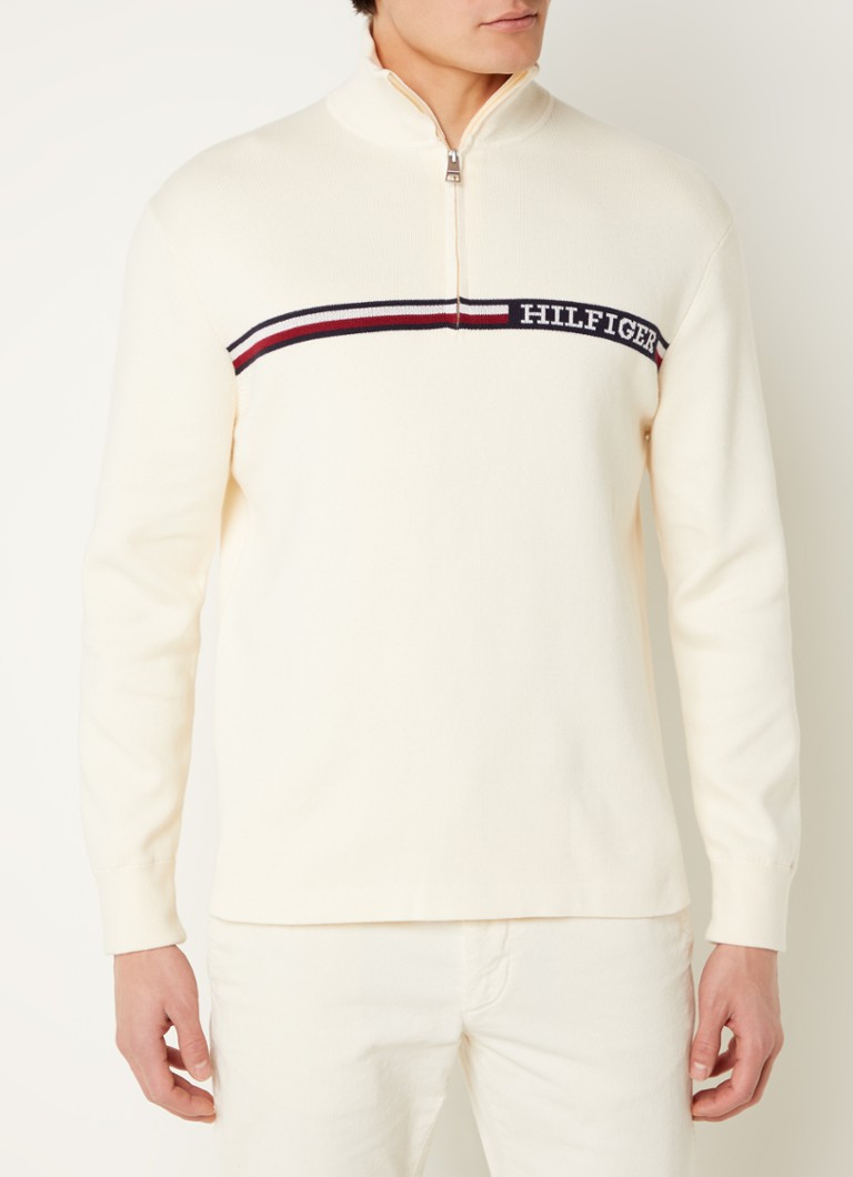 Tommy Hilfiger Fijngebreide sweater met halve rits en logoborduring ...