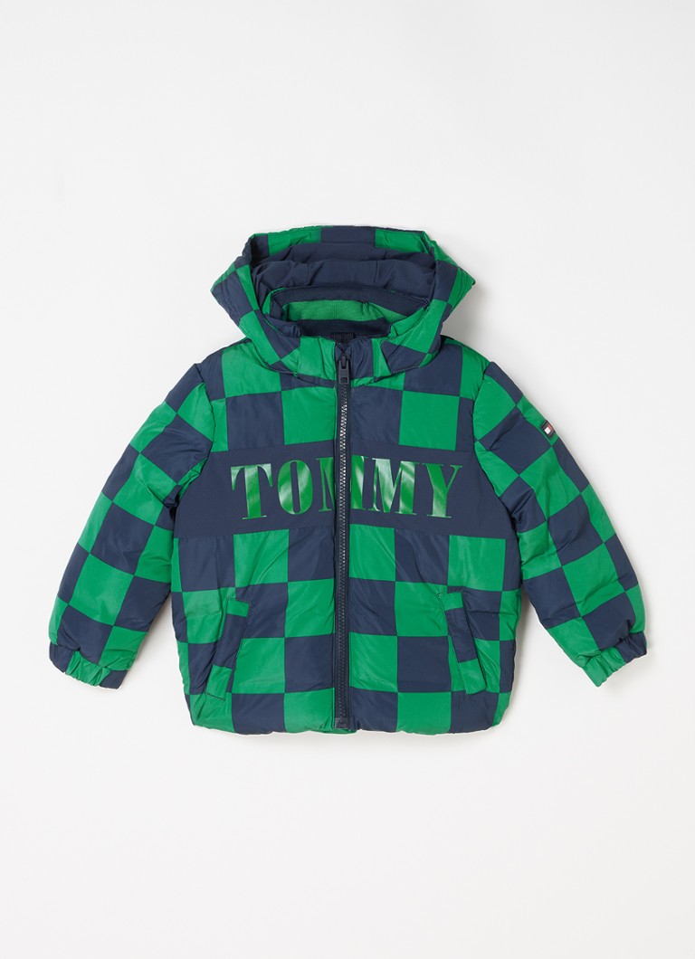Tommy Hilfiger - Gewatteerde jas met print en afneembare capuchon - Groen