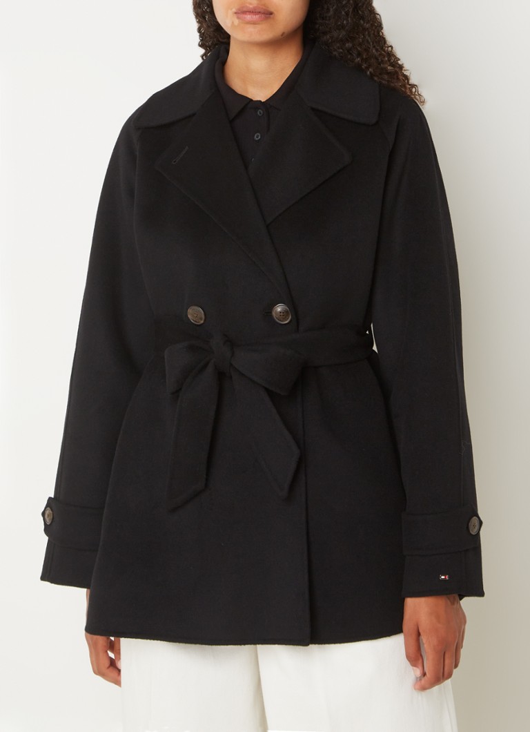 Tommy Hilfiger Mantel in wolblend met steekzakken • Zwart • de Bijenkorf