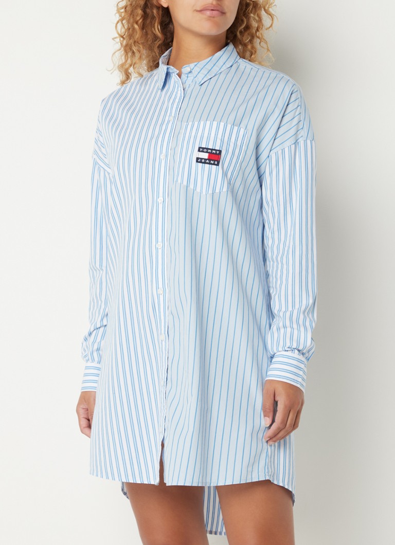 Tommy Hilfiger - Mini blousejurk met streepprint en logo - Lichtblauw