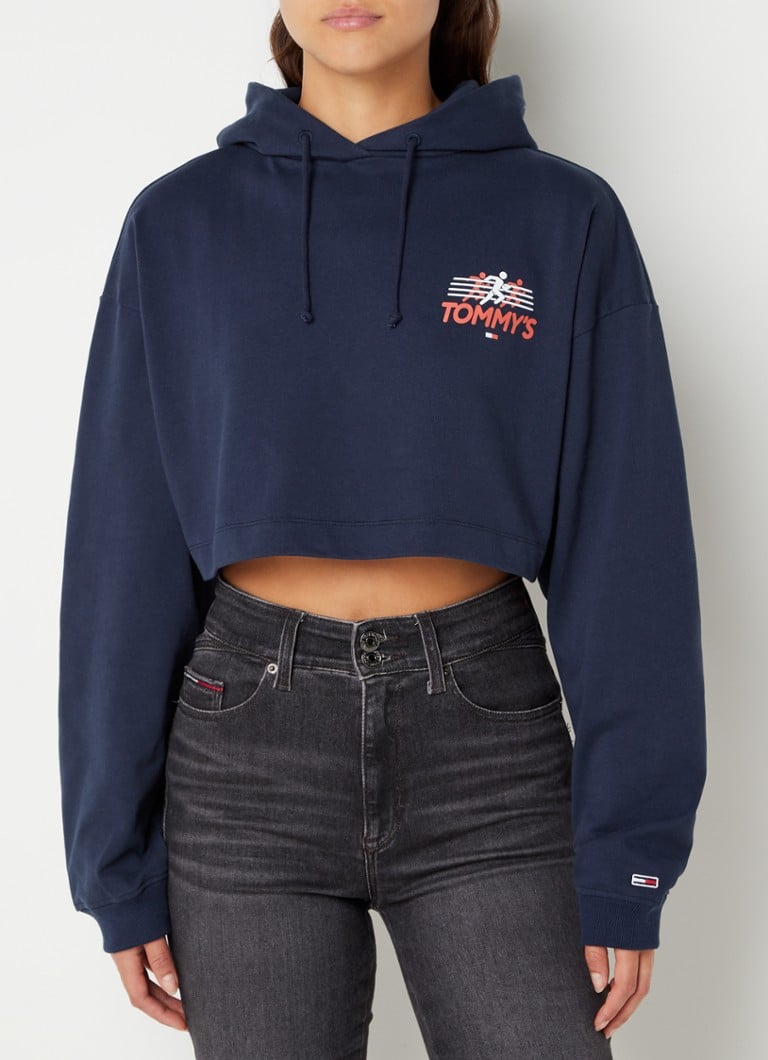 Tommy Hilfiger - Oversized cropped hoodie met logo- en backprint - Donkerblauw