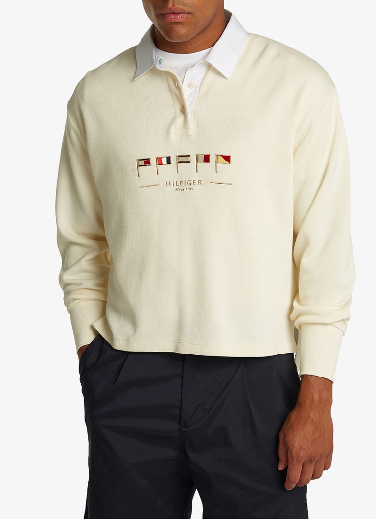 Tommy Hilfiger - Oversized fit polo in biologisch katoenblend met borduring - Beige