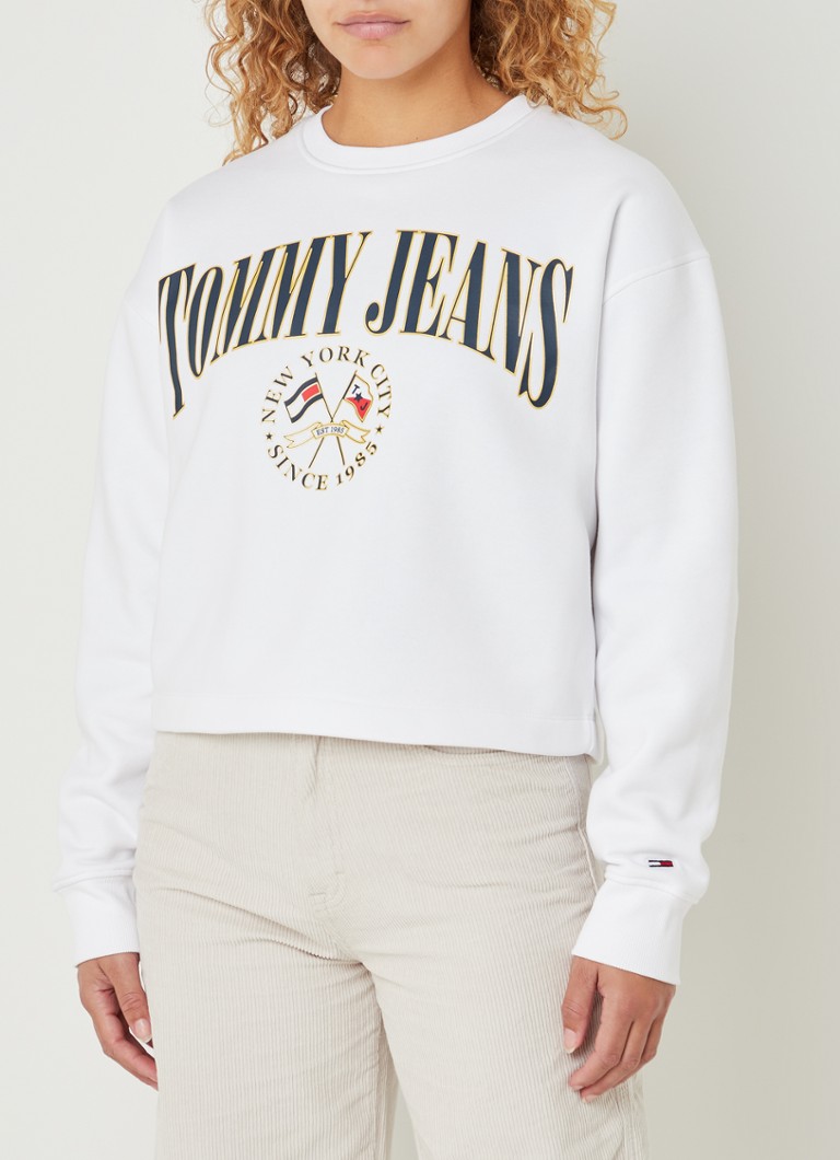 Tommy Hilfiger - Oversized sweater met logo en print - Wit
