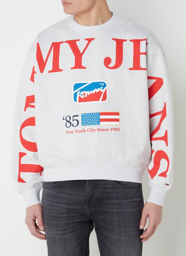 Tommy Hilfiger - Oversized sweater met logoprint - Grijsmele