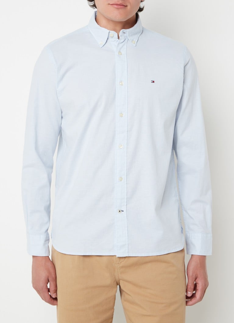 Tommy Hilfiger - Oxford regular fit overhemd met logoborduring - Lichtblauw