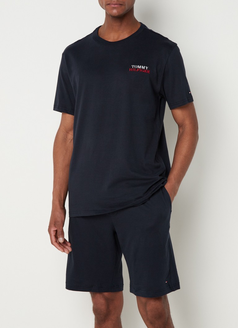 Tommy Hilfiger - Pyjamaset met korte broek en logoborduring - Donkerblauw