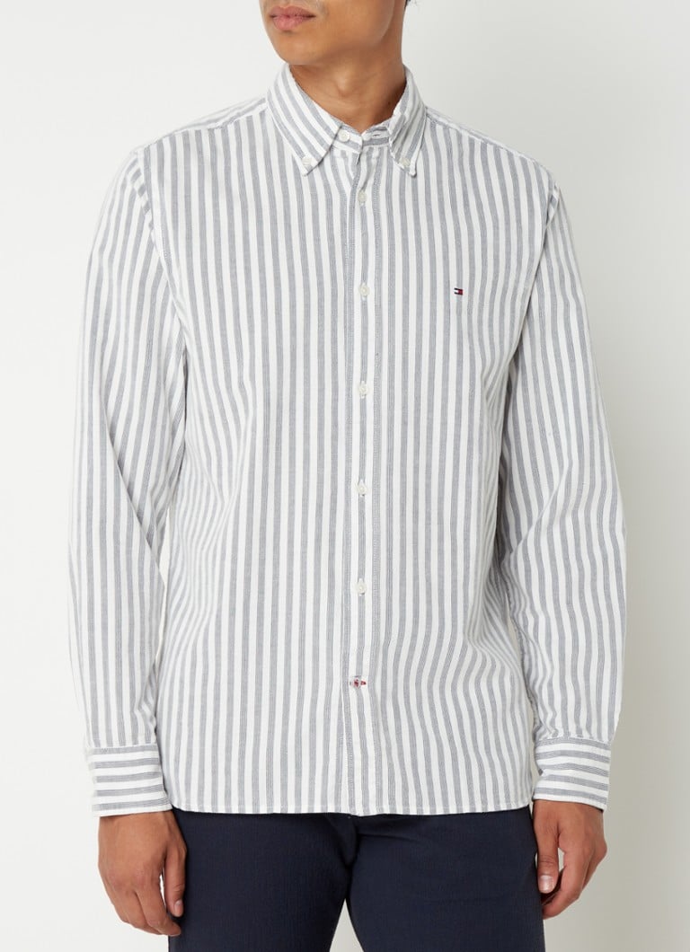 Tommy Hilfiger - Regular fit overhemd van corduroy met streepprint - Grijs