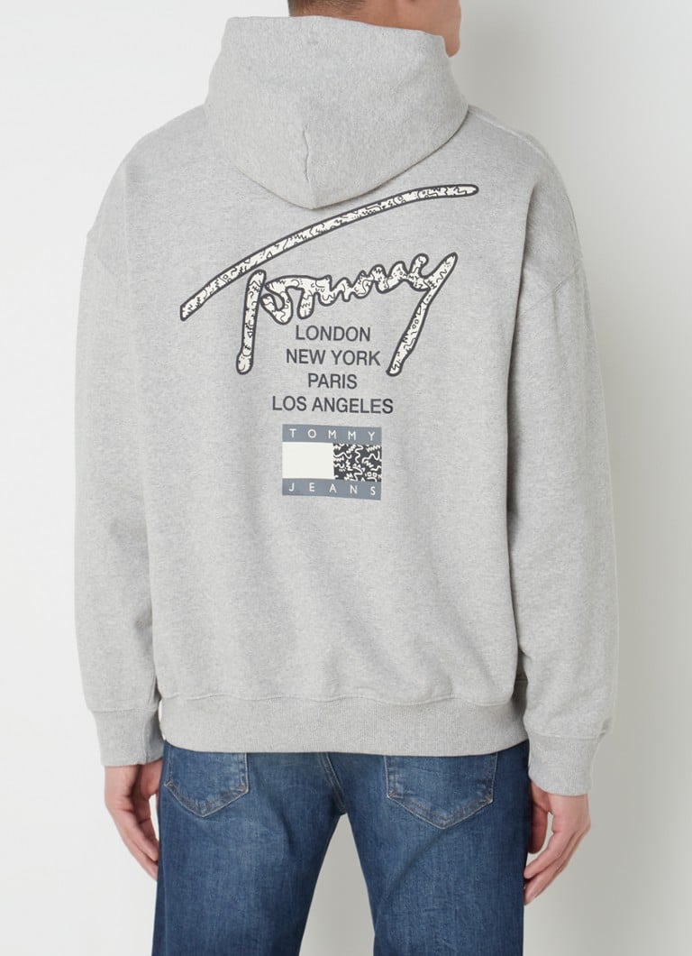 Tommy Hilfiger - Relaxed Terry hoodie met logo- en backprint - Grijsmele
