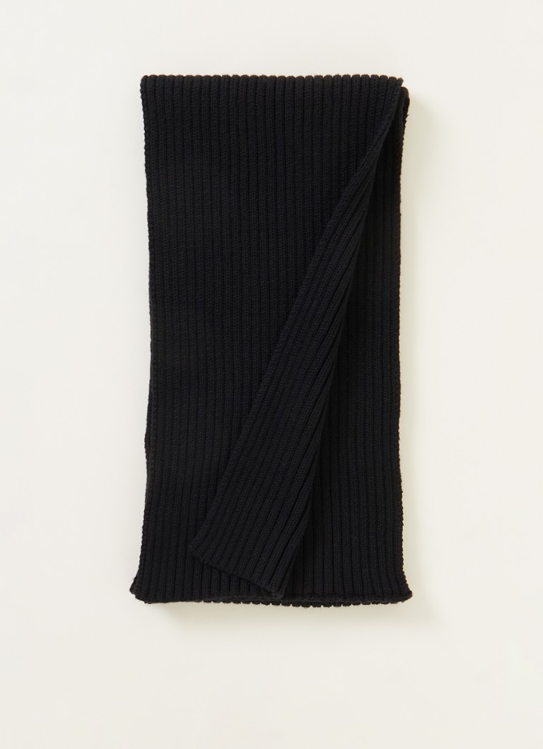 Tommy Hilfiger - Ribgebreide sjaal met logo 160 x 20 cm - Zwart