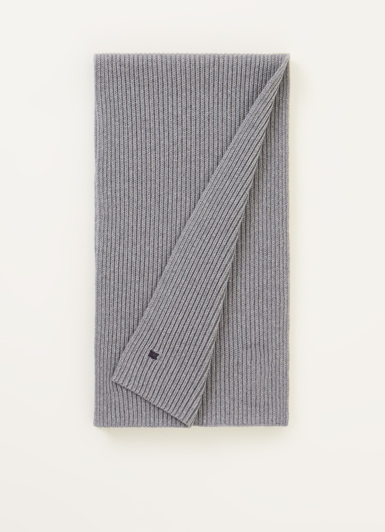 Tommy Hilfiger - Ribgebreide sjaal met logopatch 180 x 25 cm - Grijs