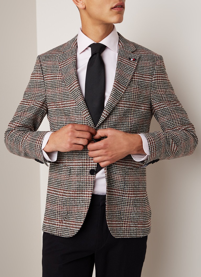Tommy Hilfiger - Slim fit colbert in wolblend met pied-de-poule dessin - Roestbruin
