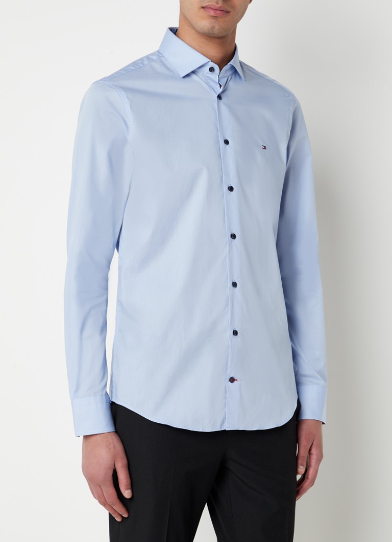 Tommy Hilfiger - Slim fit overhemd met logoprint - Lichtblauw