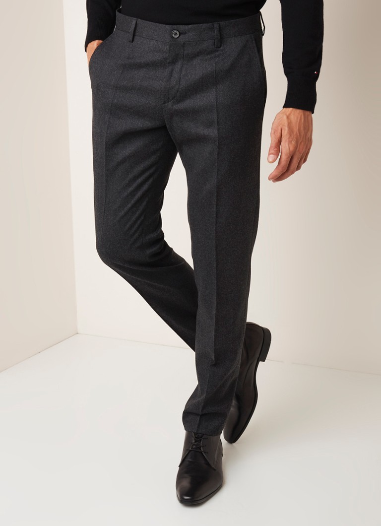 Tommy Hilfiger - Slim fit pantalon in wolblend met persplooi - Zwart
