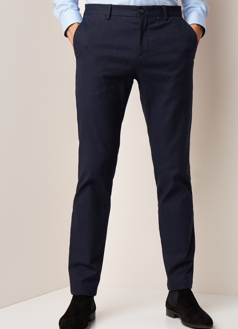 Tommy Hilfiger - Slim fit pantalon met microdessin  - Donkerblauw