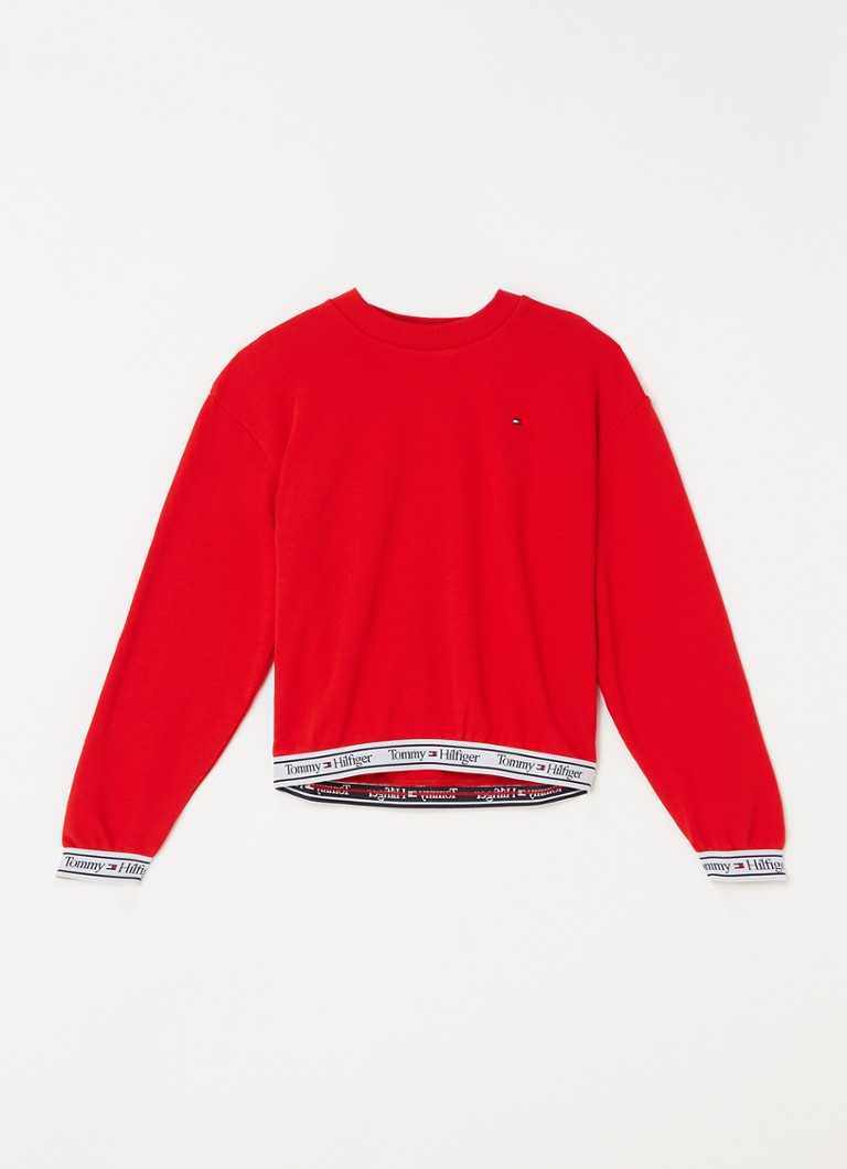 Perth Blackborough materiaal Gemoedsrust Tommy Hilfiger Sweater met logoband • Rood • de Bijenkorf