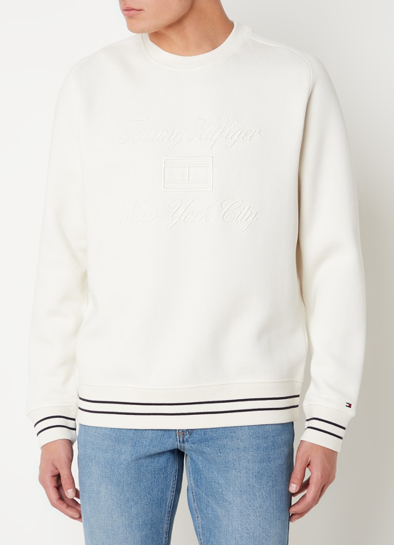 Tommy Hilfiger - Sweater met logoborduring - Gebroken wit