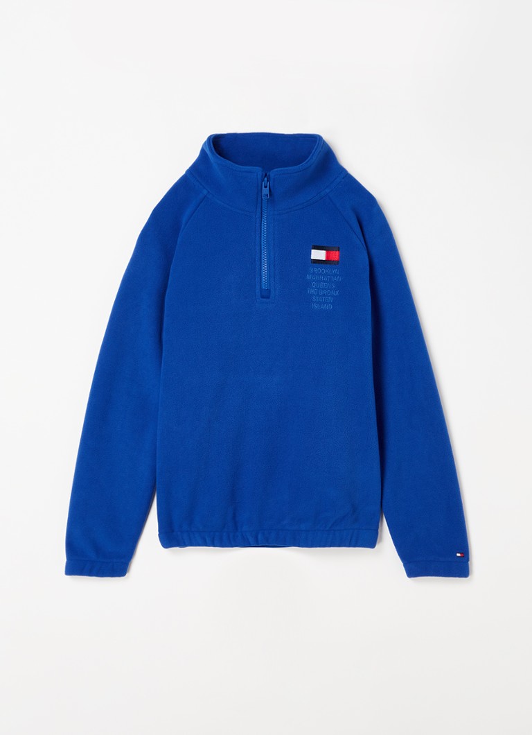 Tommy Hilfiger - Sweater van fleece met logo- en backprint - Blauw