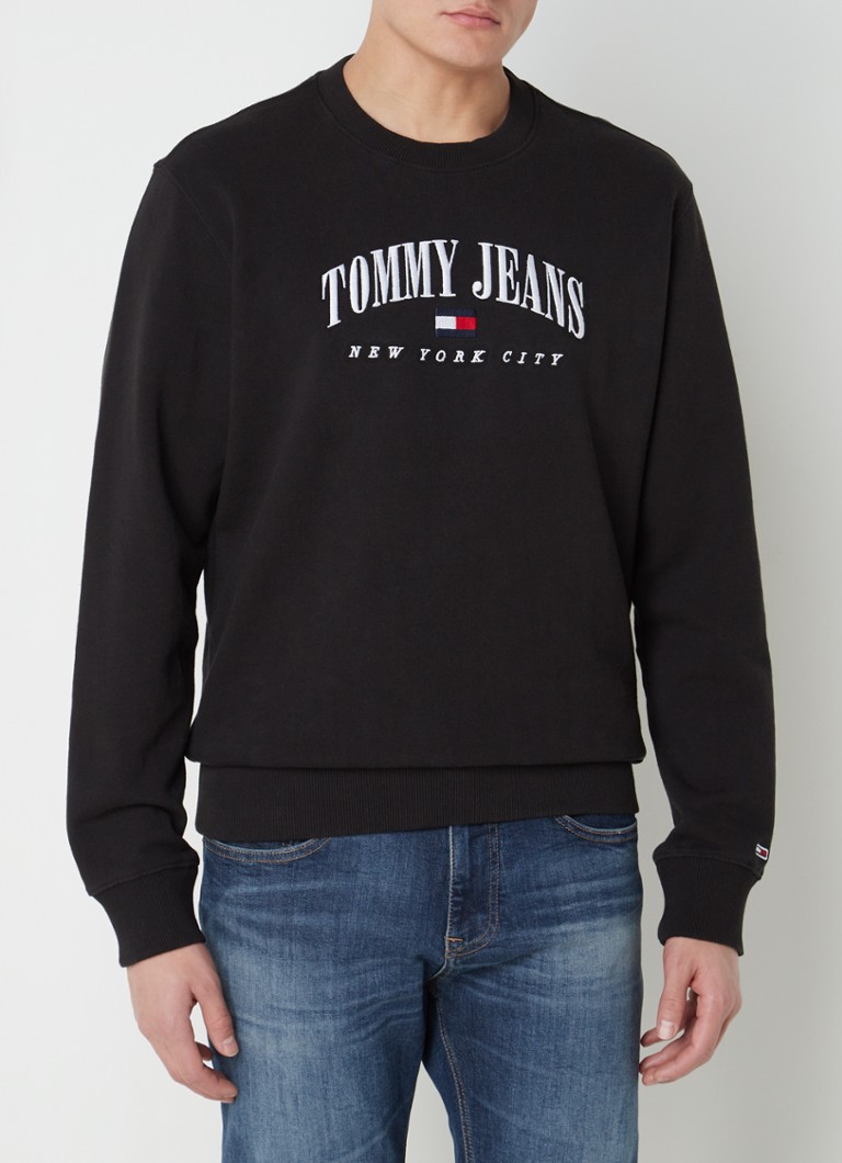 Tommy Hilfiger - Sweater van katoen met logoborduring - Zwart