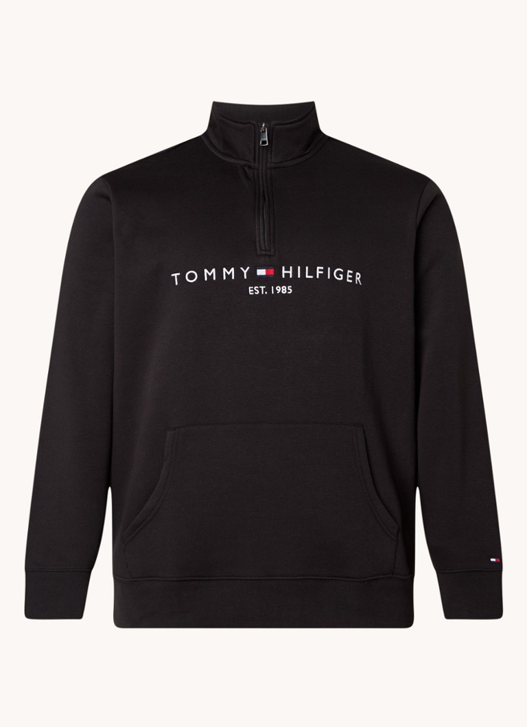 Tommy Hilfiger - Sweatshirt met halve rits en logoborduring - Zwart