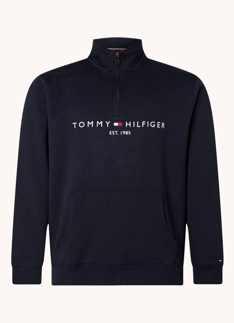 Tommy Hilfiger - Sweatshirt met halve rits en logoborduring - Donkerblauw
