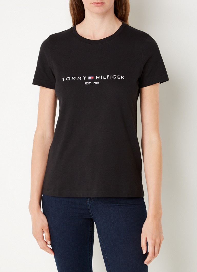 Tommy Hilfiger Tshirt met logoborduring en ronde hals • Zwart • de Bijenkorf